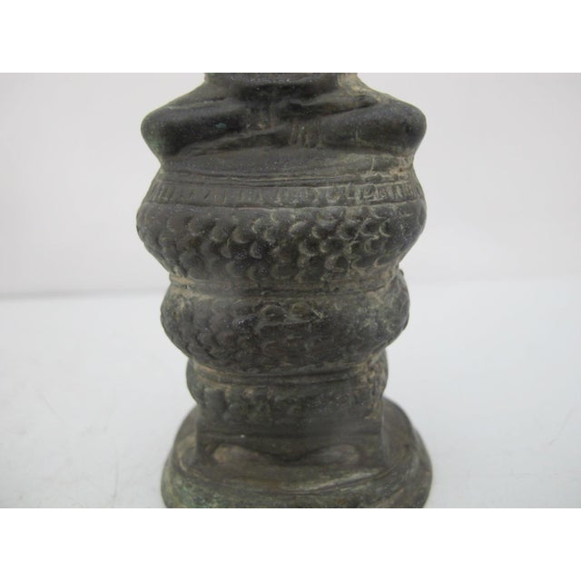 Figurative Antique Khmer Bayon Style Bronze Buddha With Naga Buddhist Figurine Statue For Sale - Image 3 of 8