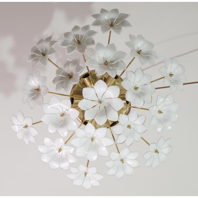 1980s Audrey Hepburn, Delicious Murano Glass Ceiling Light White Wall Light Flowers For Sale - Image 4 of 16