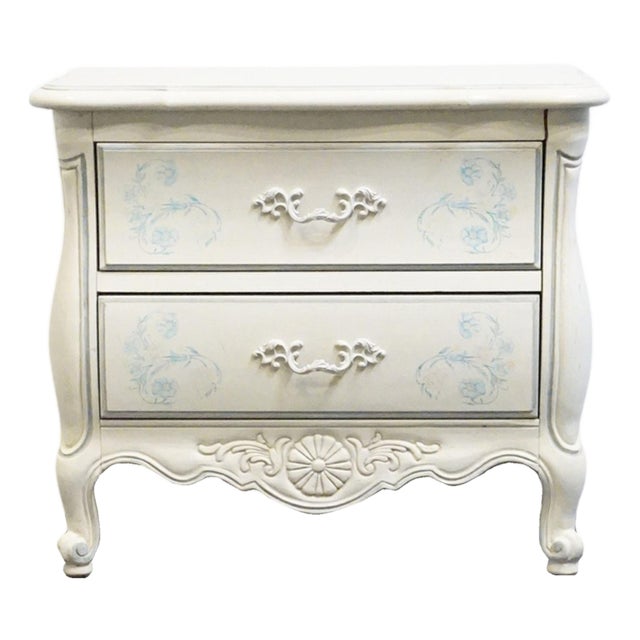 Thomasville Furniture Debussy Collection Off White Painted French Provincial 29" Two Drawer Nightstand 9455-810 For Sale