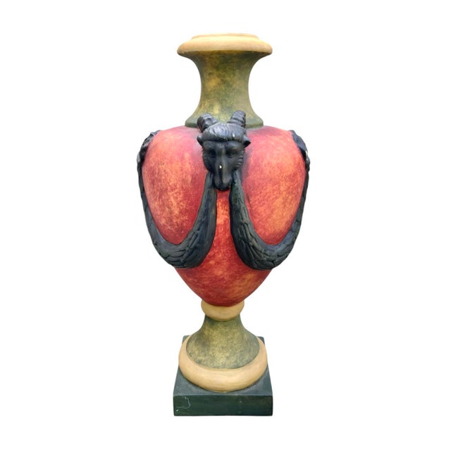 Painted Urn With Ram Heads and Swag Motifs For Sale - Image 4 of 8