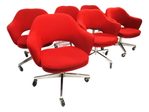 6 Eero Saarinen Upholstered Rolling Vintage Dining Chairs for Knoll