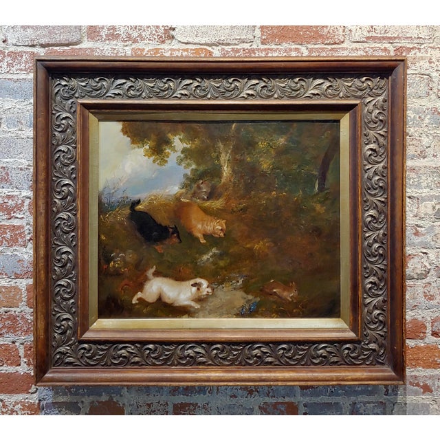 Four Terriers Chasing a Rabbit in the Wild -19th Century Oil Painting For Sale - Image 9 of 9