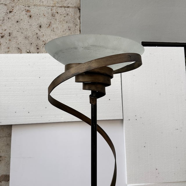 Metal Art Deco Style Floor Lamp in Marbled Glass and Iron, Italy, 1970s For Sale - Image 7 of 18