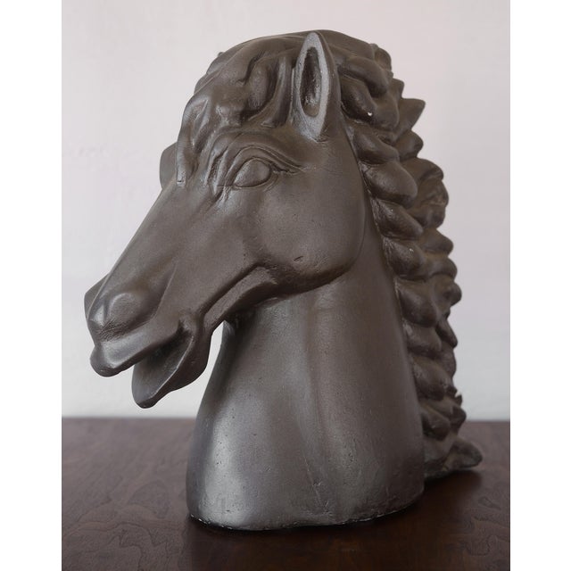 Large Vintage Dark Brown Ceramic Horse Head Sculpture For Sale - Image 4 of 14
