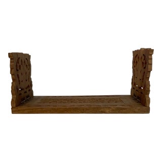 Vintage Wooden Hand Carved Expandable Book Rack For Sale
