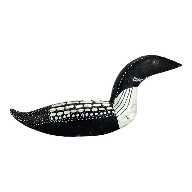 Vintage Wood Carved Folk Art Duck Statue Decoy For Sale