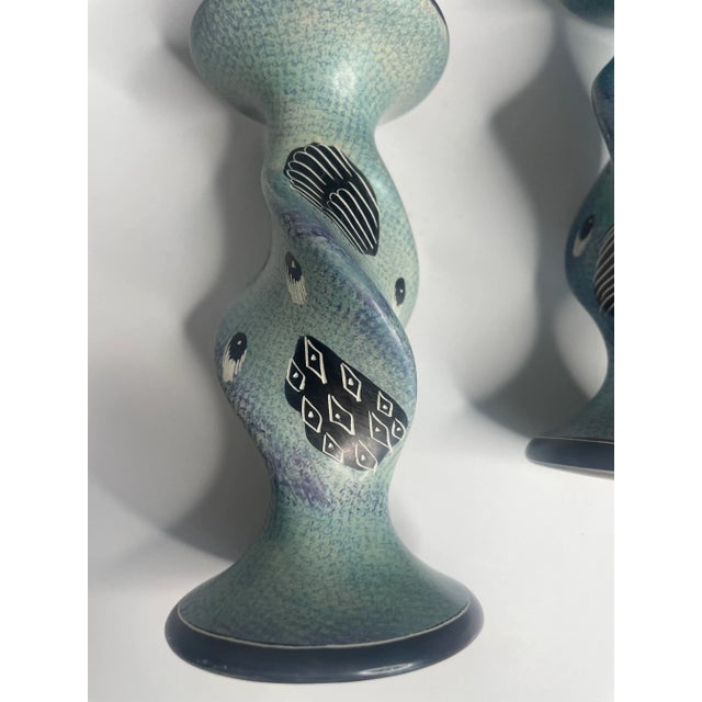 A Pair of Boho Chic Soapstone Candlesticks For Sale - Image 11 of 12
