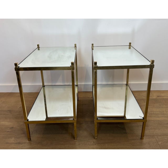 1970s 1970s Pair of gilt brass side tables with mirrored tops For Sale - Image 5 of 11