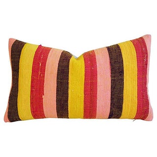 Custom Hand-Looped/Tufted Chindi Fabric Pillow For Sale