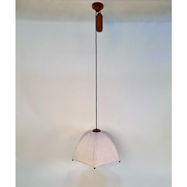 Postmodern Height-Adjustable Umbrella Hanging Lamp in Teak from Domus, 1980s For Sale - Image 13 of 18