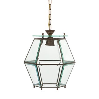 Mid-Century Pendant in Brass and Beveled Glass in the style of Adolf Loos, Italy, 1950s For Sale