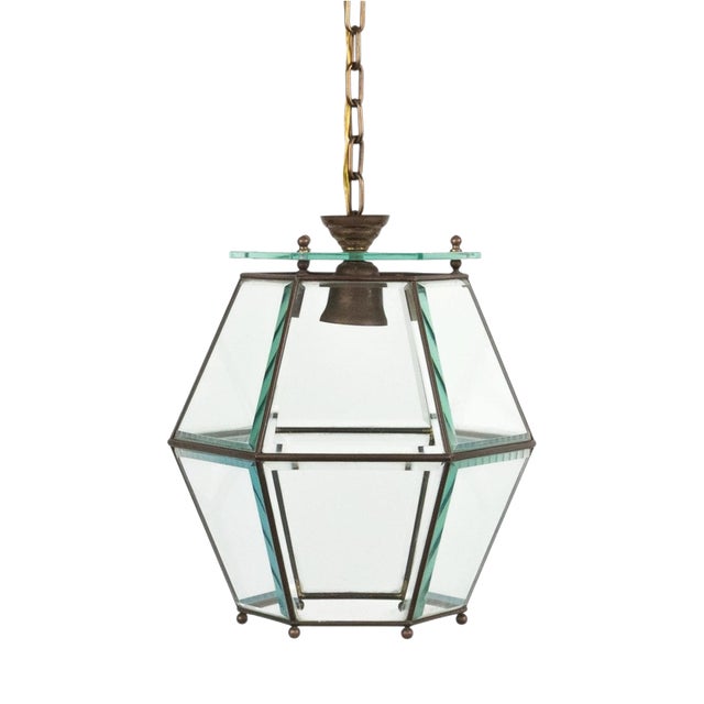 Mid-Century Pendant in Brass and Beveled Glass in the style of Adolf Loos, Italy, 1950s For Sale