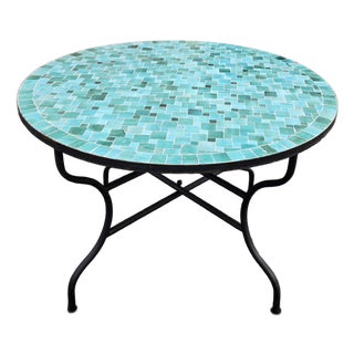 48" Handcrafted All Emerald Moroccan Mosaic Table, Squares For Sale
