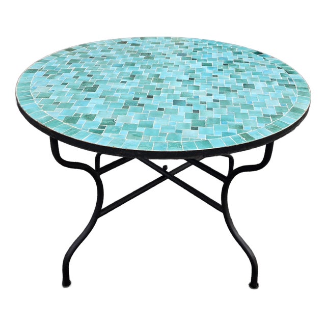 48" Handcrafted All Emerald Moroccan Mosaic Table, Squares For Sale