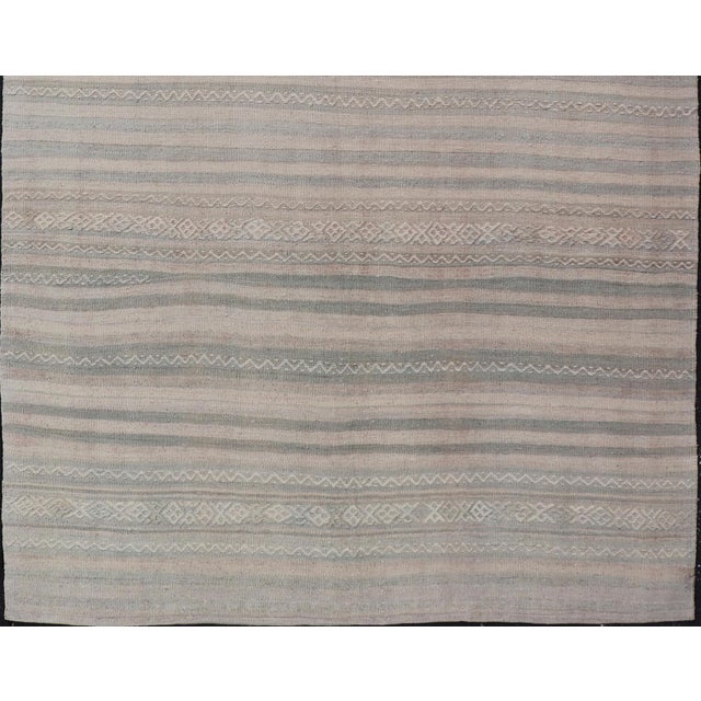 Measures: 4'4" x 6'3" Vintage Turkish Kilim with Striped Flatweave Design in Soft Neutral Tones Keivan Woven Arts / rug...