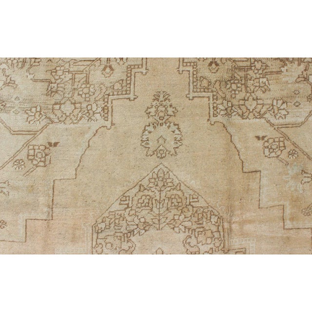 Textile Floral Vintage Turkish Oushak Rug With Design in Ivory, Taupe, and Brown For Sale - Image 7 of 10