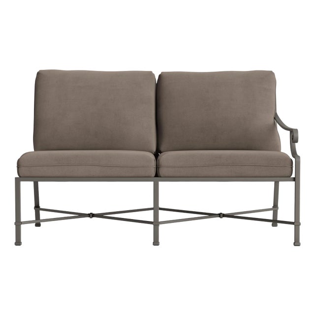 Brown Jordan Venetian Right Arm Loveseat, Mica frame with Fusion Taupe fabric For Sale