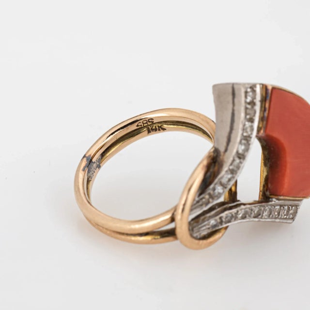 Metal Vintage 1970s Abstract Coral Diamond 14k Yellow Gold Ring Size 4.75 For Sale - Image 7 of 7