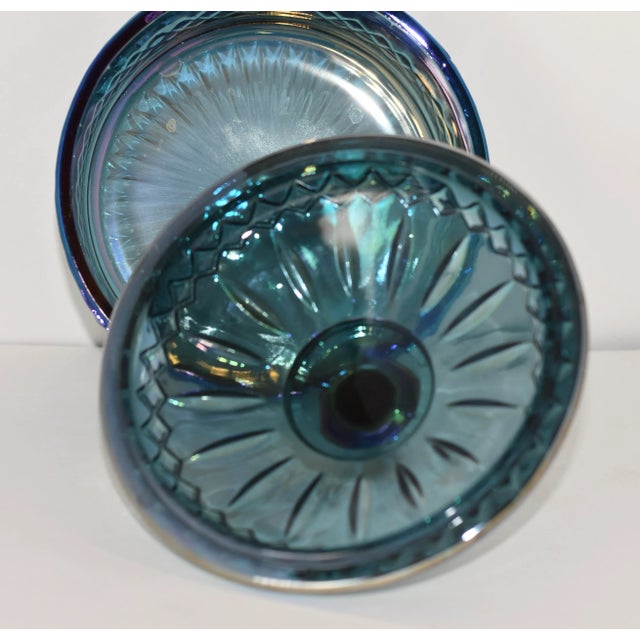 Glass Vintage Indiana Glass Company Blue Carnival Lidded Candy Dish For Sale - Image 7 of 9
