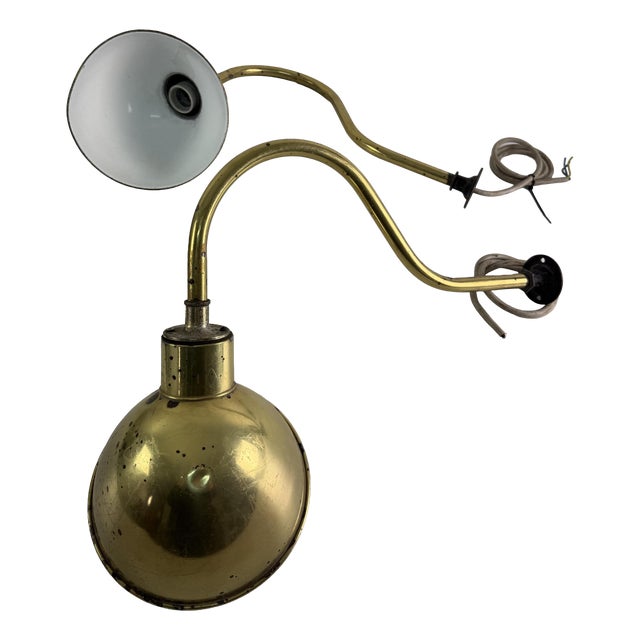 Large Industrial Wall Lamps with Adjustable Parabola Arm in Brass, 1950s, Set of 2 For Sale