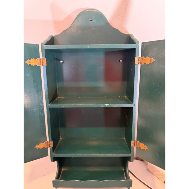 Wood Vintage Primitive Wooden Spice Cabinet Cabby Wall-Mount Decor Dark Green For Sale - Image 7 of 12