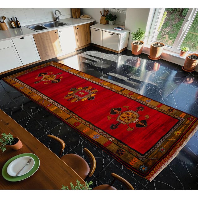 1950s Masterpiece Hand Knotted Turkish Rug for Living Room, Large Runner Rug, Gallerie Rug, Kitchen Decor- 4′7″ X 13′5″ For Sale - Image 4 of 17