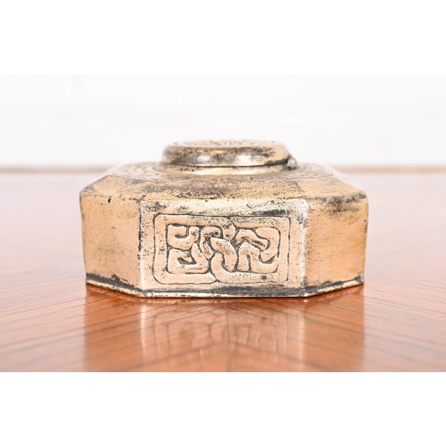Art Deco Tiffany Studios New York "Zodiac" Bronze Inkwell For Sale - Image 3 of 13