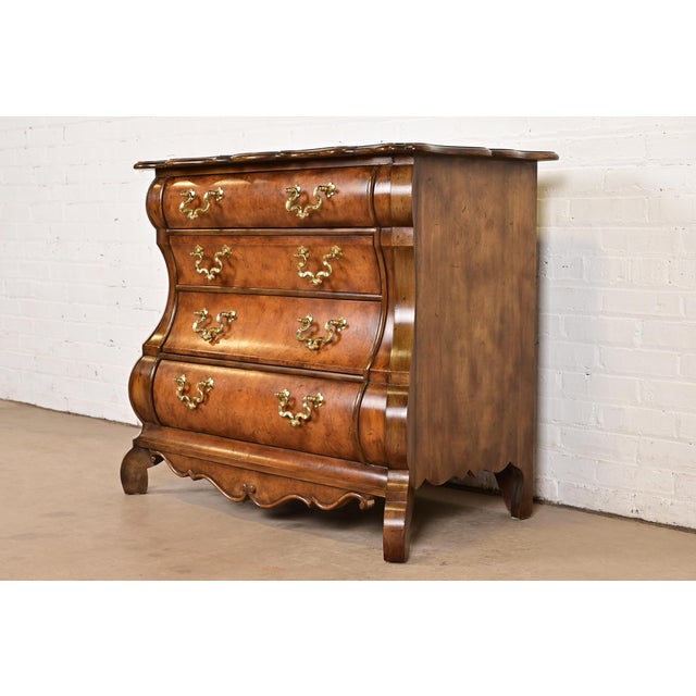 French Provincial 1980s Baker Furniture Dutch Baroque Burled Walnut Bombe Chest or Commode For Sale - Image 3 of 14