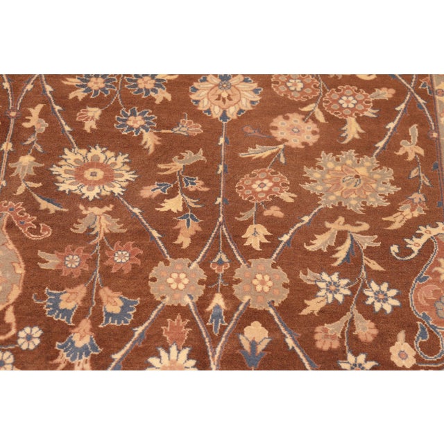 Shabby Chic Art Nouveau 1990's Floral Pak-Persian Brown/Beige Wool Rug - 6'2'' X 9'2'' For Sale - Image 3 of 9