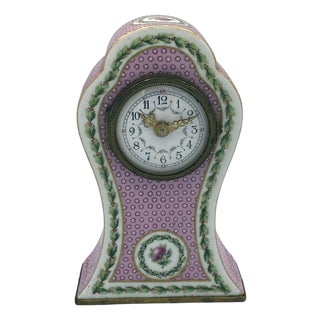 Antique French Porcelain Clock with Floral Decoration from Camille Naudot, 1890s For Sale
