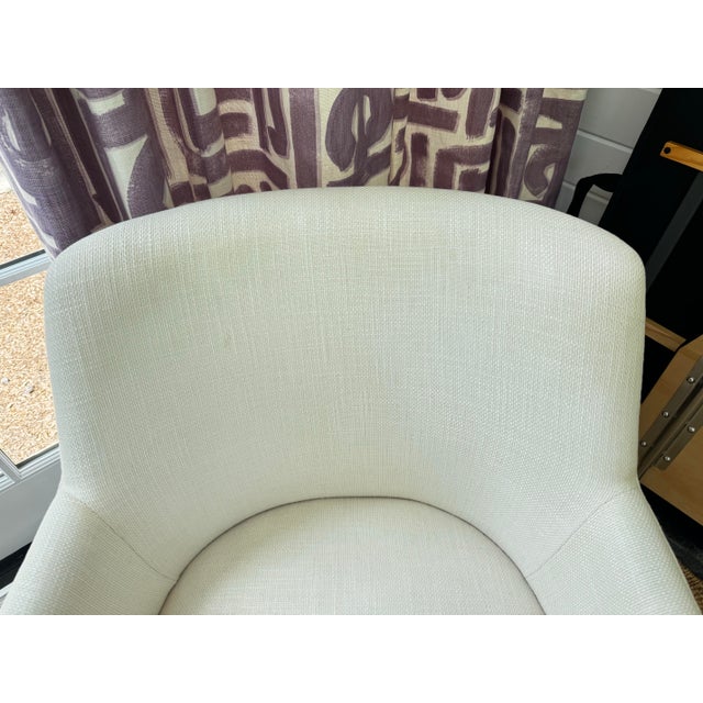 Pair of Bright Chair Maria Arm Chairs in Jane Churchill Darwin Cream With Natural Walnut Legs For Sale - Image 12 of 15