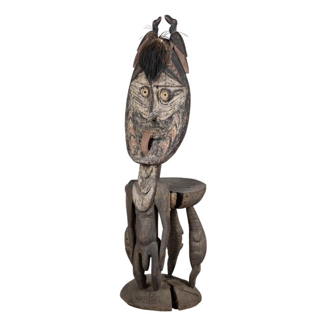Antique African Orator's Stool (Teket) Litmus People Papua New Guinea 60" H For Sale