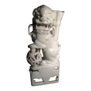 19th Century Chinese Blanc de Chine Porcelain Foo Dog Lion Joss Stick or Incense Burner For Sale