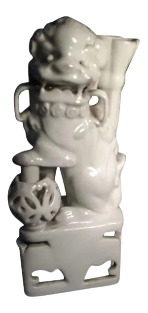 19th Century Chinese Blanc de Chine Porcelain Foo Dog Lion Joss Stick or Incense Burner