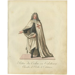 Schwan, Knight of the Order of Calatrava 18th-Century Hand-Colored Engraving, 1791, Print For Sale