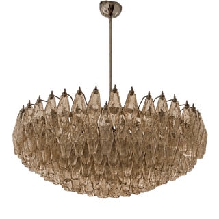Large Murano Chandelier with Sand Colored Prisms in the style of Carlo Scarpa For Sale