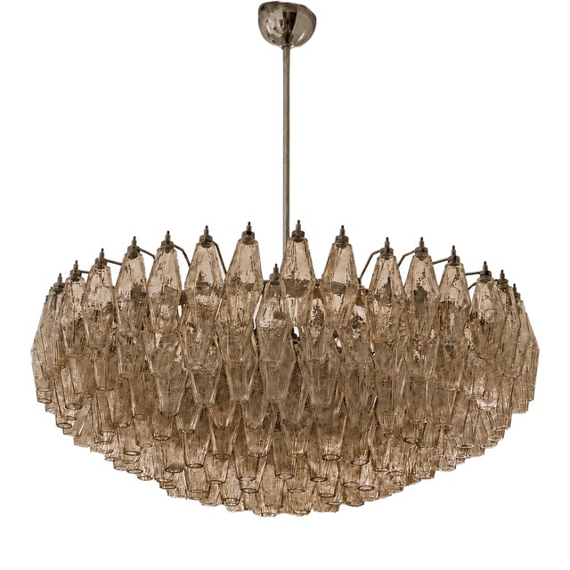 Large Murano Chandelier with Sand Colored Prisms in the style of Carlo Scarpa For Sale