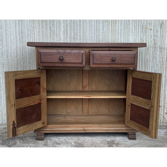 19th Century Catalan Carved Oak Tuscan Two Drawers Credenza or Buffet For Sale - Image 11 of 18
