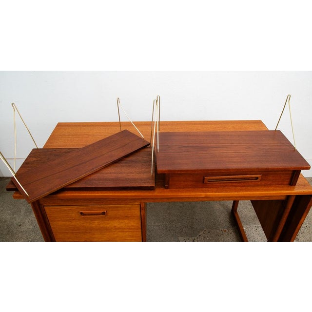 1960s Mid Century Danish Modern Wall Unit 1 Bay Teak Drawer Desk Cabinet Modular Shelf - 3 Pieces For Sale In Sacramento - Image 6 of 12