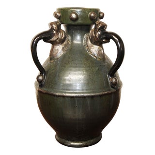 3-Handle Vase with Hippo Head Handles attributed to Roger Guerin, 1930s For Sale