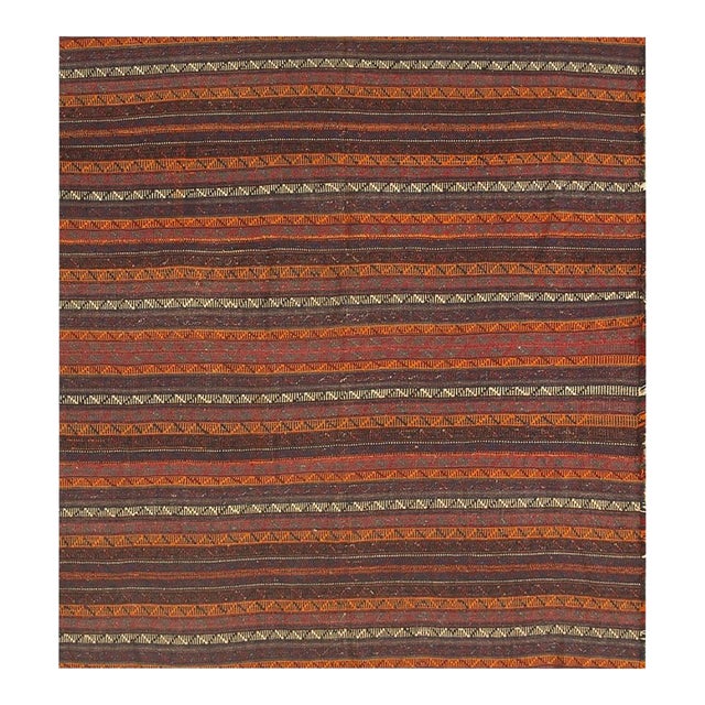 Vintage Turkish Kilim Geometric Modern Hand-Woven Wool Flat-Weave Rug C. 1950s For Sale