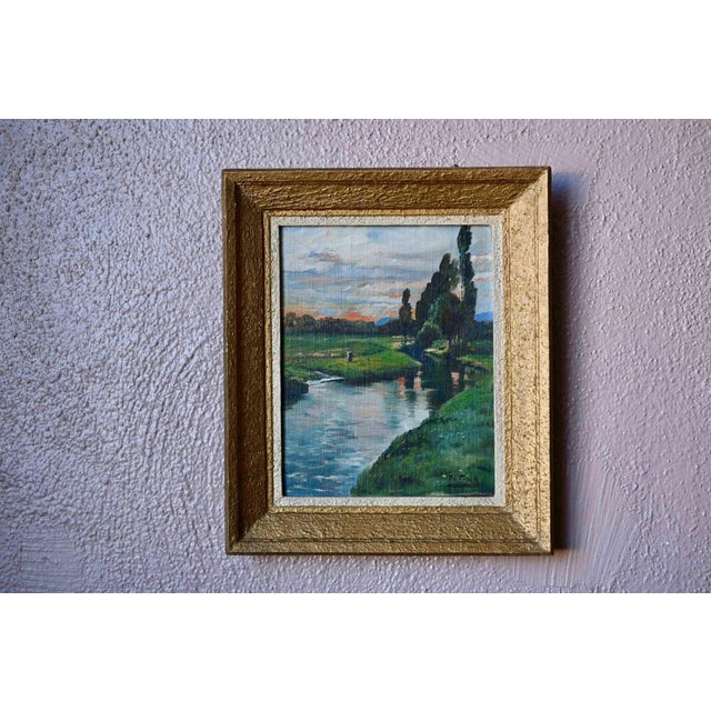 Ph. Frank, River Landscape at Dusk, 1950s, Oil on Canvas, Framed For Sale - Image 8 of 8