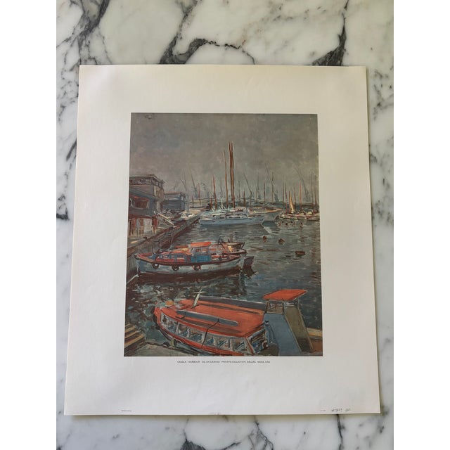 Blue Vintage Lithograph Art Print/Poster Titled, "Harbour" by Amadeu Casals Pons, Spanish (1930) For Sale - Image 8 of 9