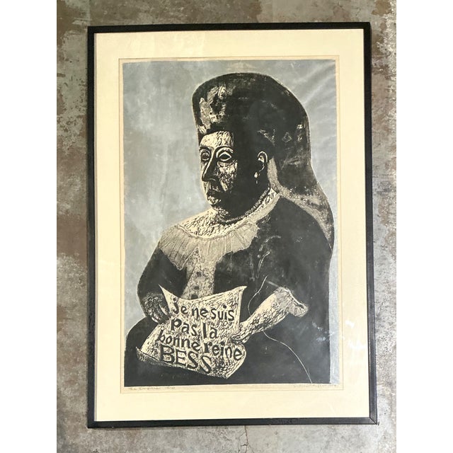 Black Vintage Queen Victoria Abstract the Empress” Figurative Woodcut Print For Sale - Image 8 of 12