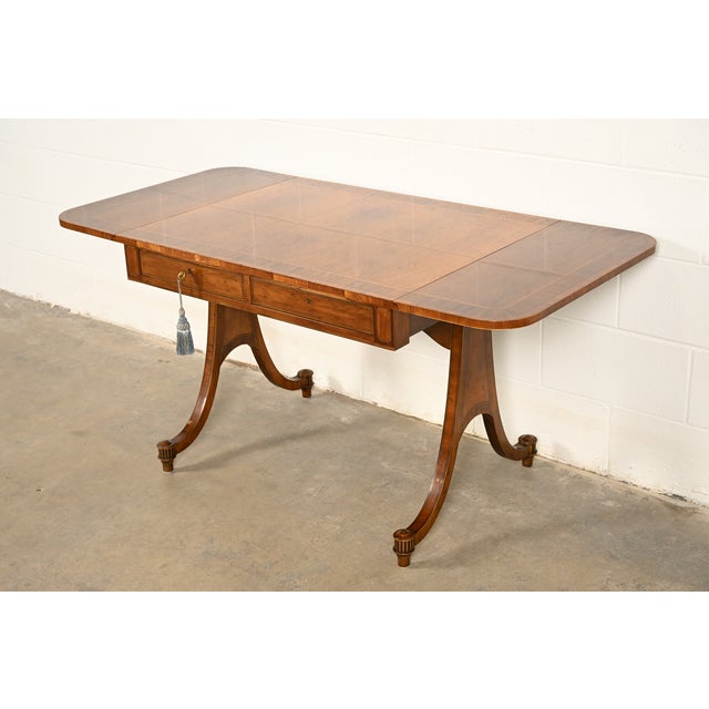 Baker Furniture Regency Inlaid Yew Wood Writing Desk or Console Table, Circa 1980s For Sale - Image 12 of 17