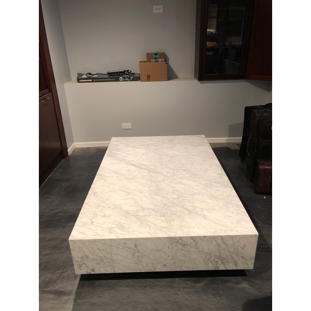Contemporary Restoration Hardware Medium Rectangle White Marble Plinth Coffee Table Chairish