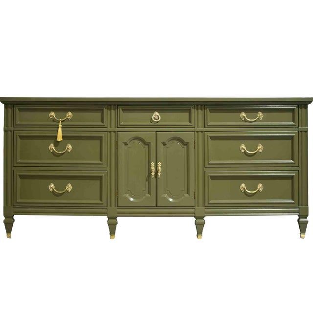 Mid Century French-Inspired Sideboard With Louis XV Brass Hardware by Dixie - Newly Painted For Sale - Image 16 of 16