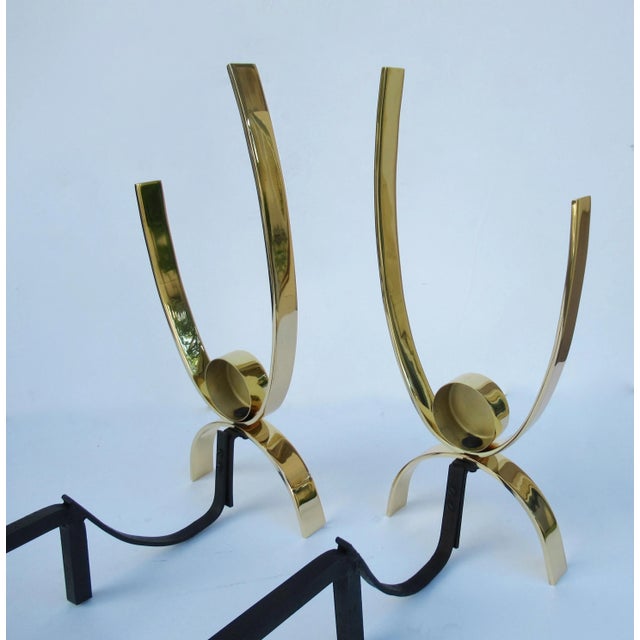 C.1950's-60's Mid-Century Original Donald Deskey Polished Brass & Iron Andirons -A Pair For Sale - Image 17 of 18