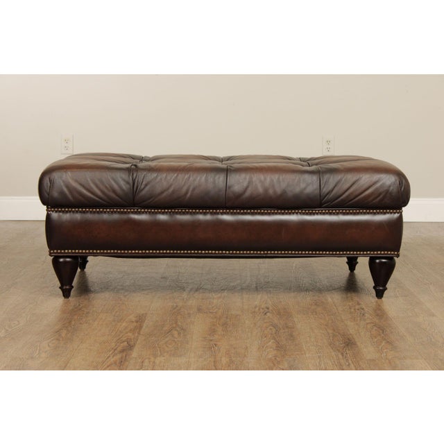 Bernhardt Chesterfield Style Tufted Brown Leather Ottoman For Sale - Image 11 of 12