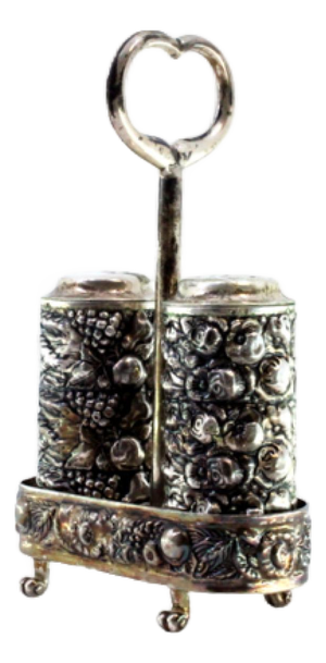 Silver Salt and Pepper Shakers with Floral Motifs and Claw-Shaped Feet, Set of 2